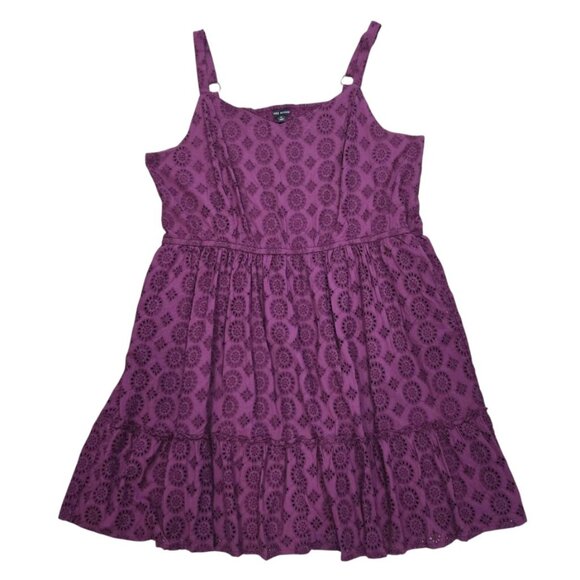 Lane Bryant Purple Eyelet Sundress Women’s Plus Size 26 Smocked Cotton Dress - Picture 2 of 7